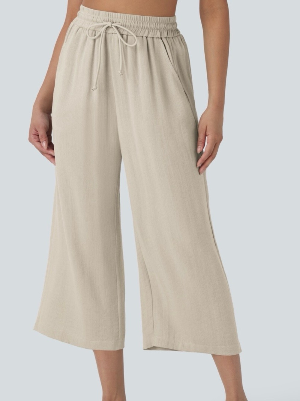 Halara Breezy Wide Leg Drawstring Linen Pants Oatmeal Beige Lounge Size Large